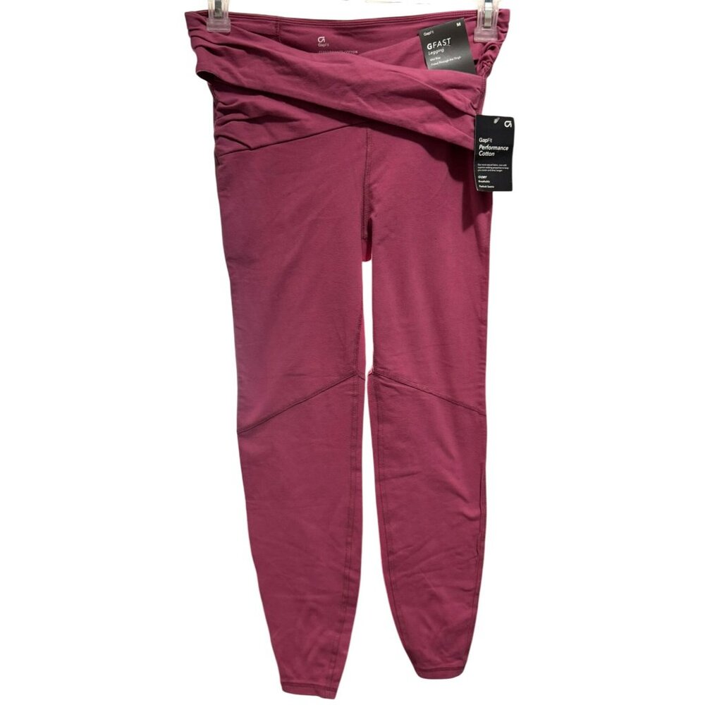 GapFit GFAST  Wrap-Waist Yoga Leggings Rose Pink Cut-Out Back Led Sz M  NWT
